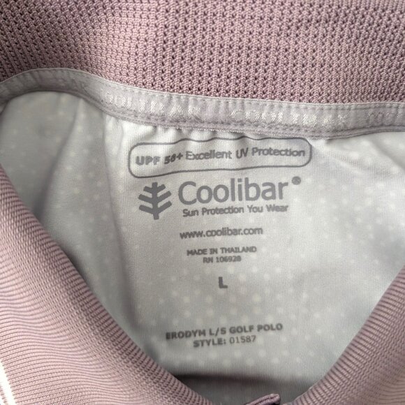 COOLIBAR Pullover Mens L Erodym Mauve Pink Print UPF 50+ Active Long Sleeve Polo - Picture 10 of 14